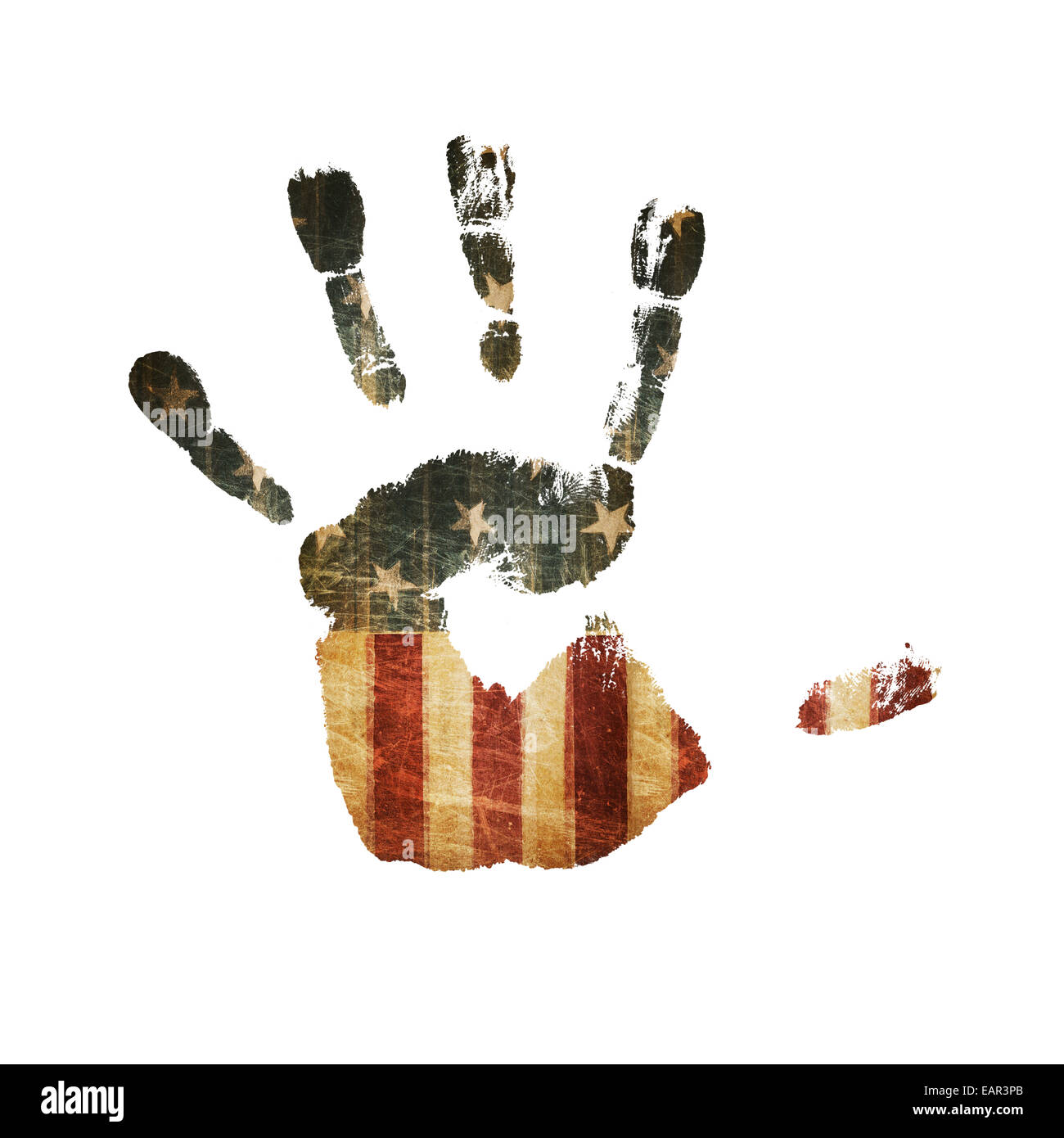 Handabdruck mit USA Flagge Textur Stockfoto