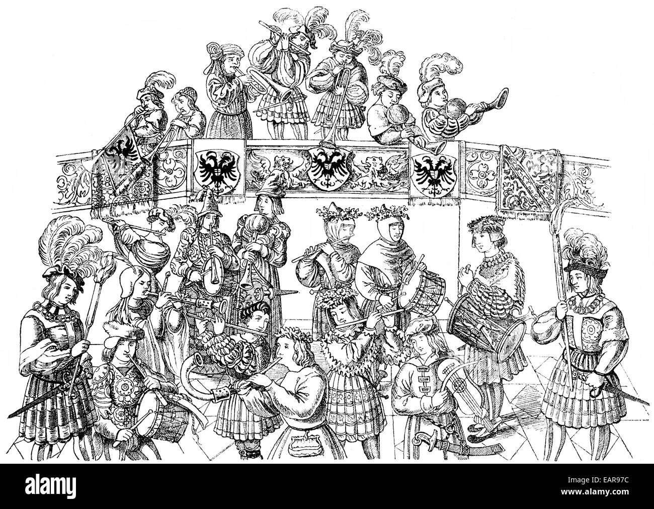 Musik-Band aus dem 16. Jahrhundert, Musiker aus Dem 16. Halbmonatsschrift Stockfoto