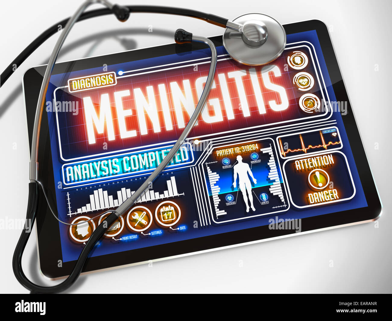Meningitis auf dem Display des medizinische Tablet. Stockfoto