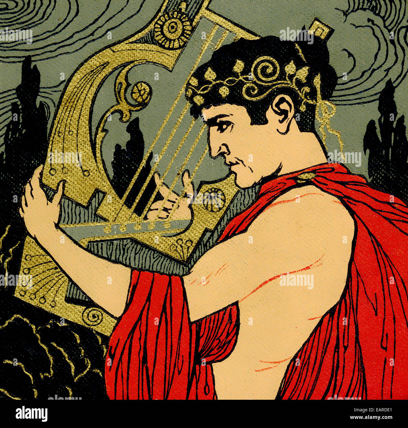 Alten klassischen griechischen Mann spielt eine Lyra, KLassischer Antiker griechische Spielwarenmesse Auf der Leier Stockfoto