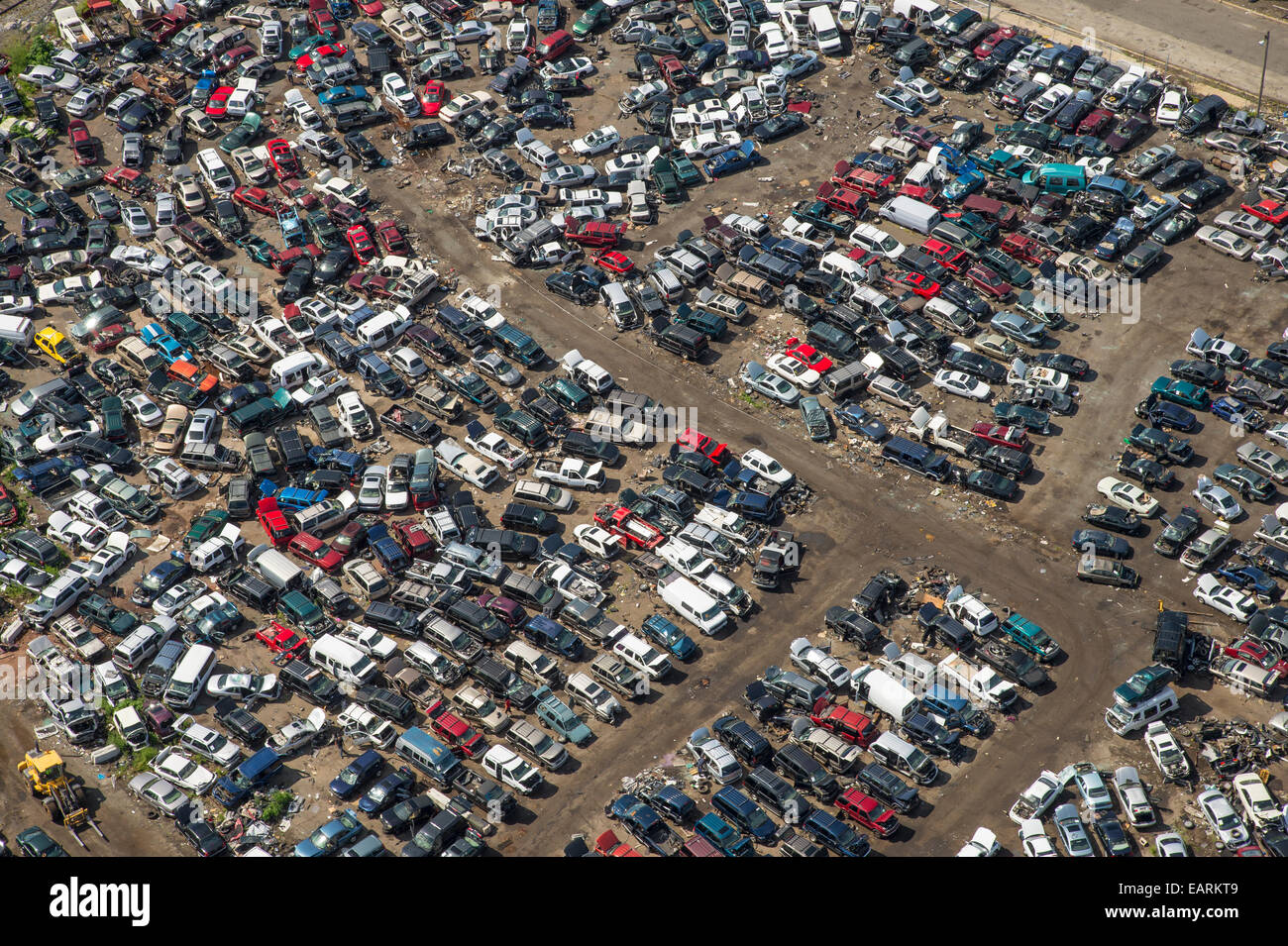 Auto Schrottplatz Luftbild Stockfoto