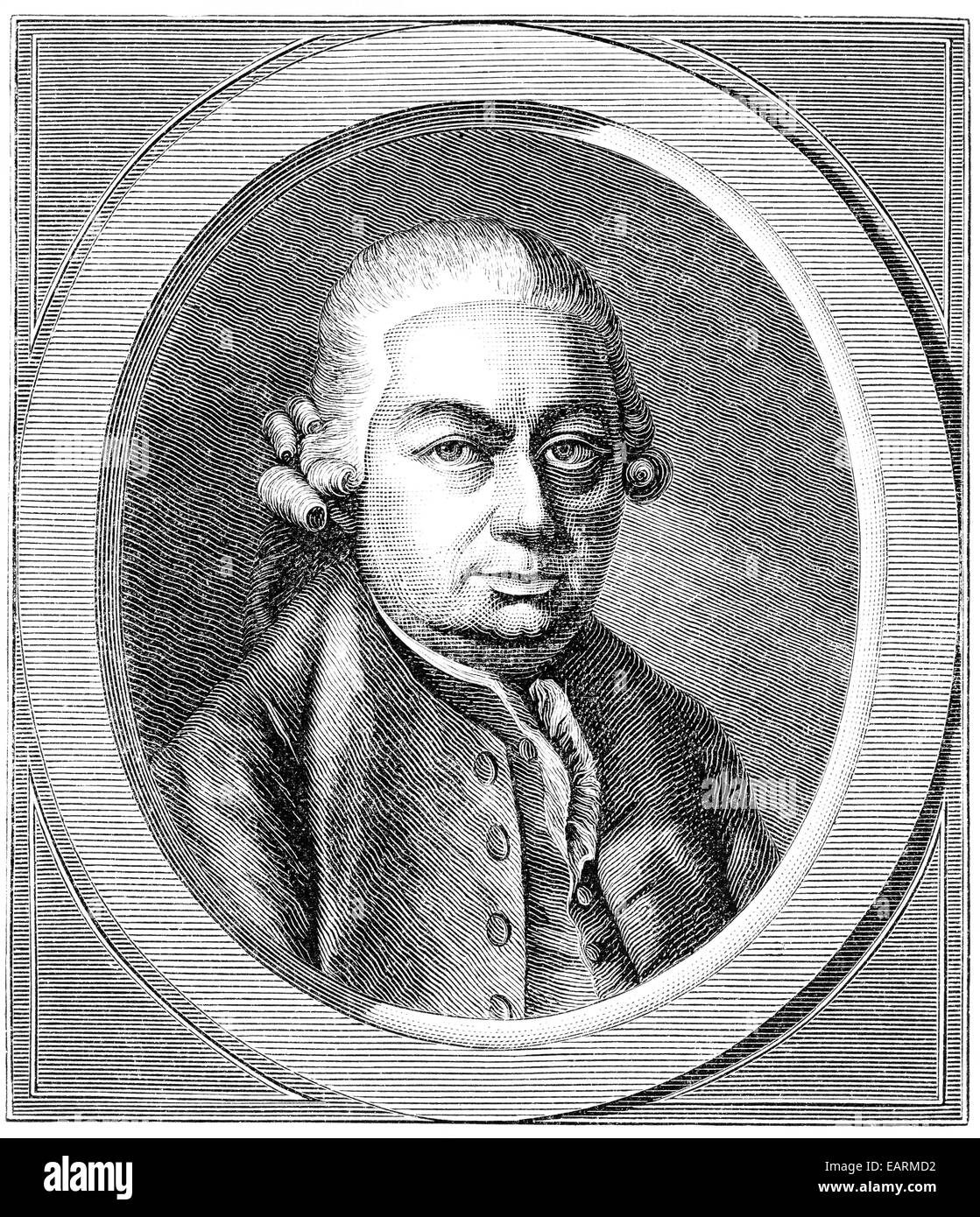 Carl Philipp Emanuel Bach, 1714-1788, ein deutscher Komponist des Barock, Porträt von Carl Philipp Emanuel Bach, 1714-1788, e Stockfoto
