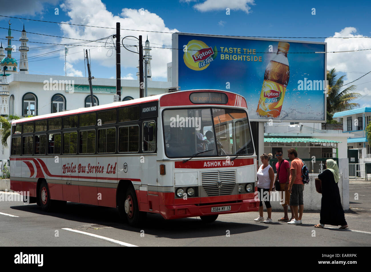 Mauritius, Grand Baie, Fluggästen Triolet-Bus-Service nach Port Louis Stockfoto
