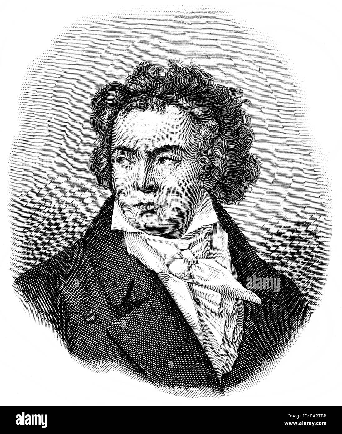 Ludwig van Beethoven, 1770-1827, ein deutscher Komponist der Wiener Klassik, Historische Zeichnung aus Dem 19. Halbmonatsschrift, Stockfoto