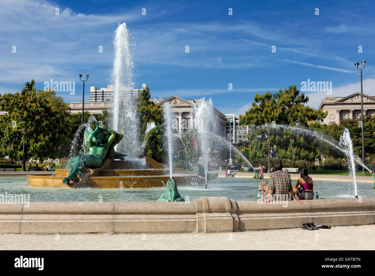 Swann Memorial Fountain befindet sich in Logan Circle, Philadelphia, Pennsylvania. Auch als drei-Flüsse-Brunnen... Stockfoto