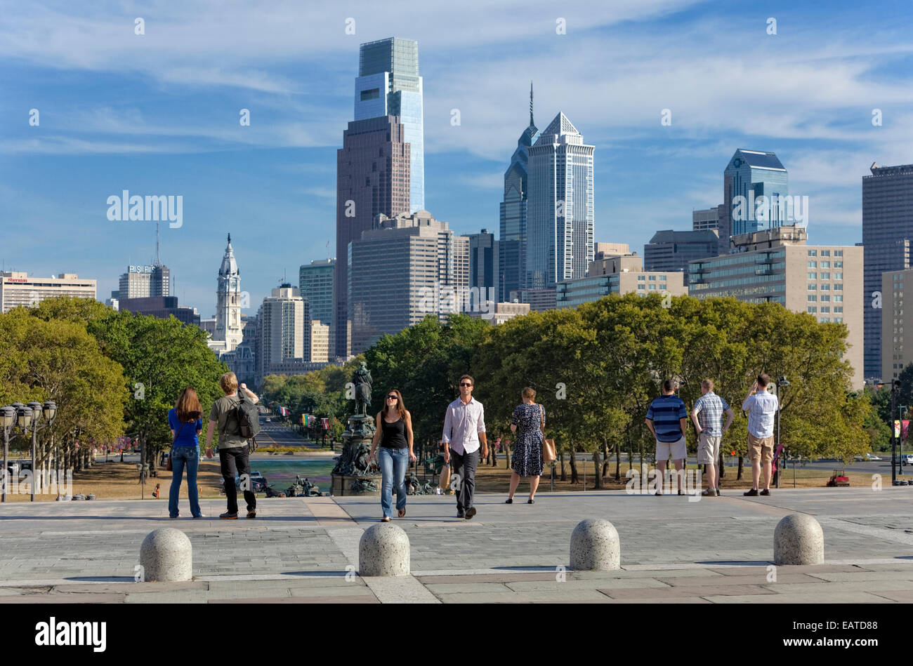 Blick auf die Innenstadt von Philadelphia aus dem Kunstmuseum Stockfoto