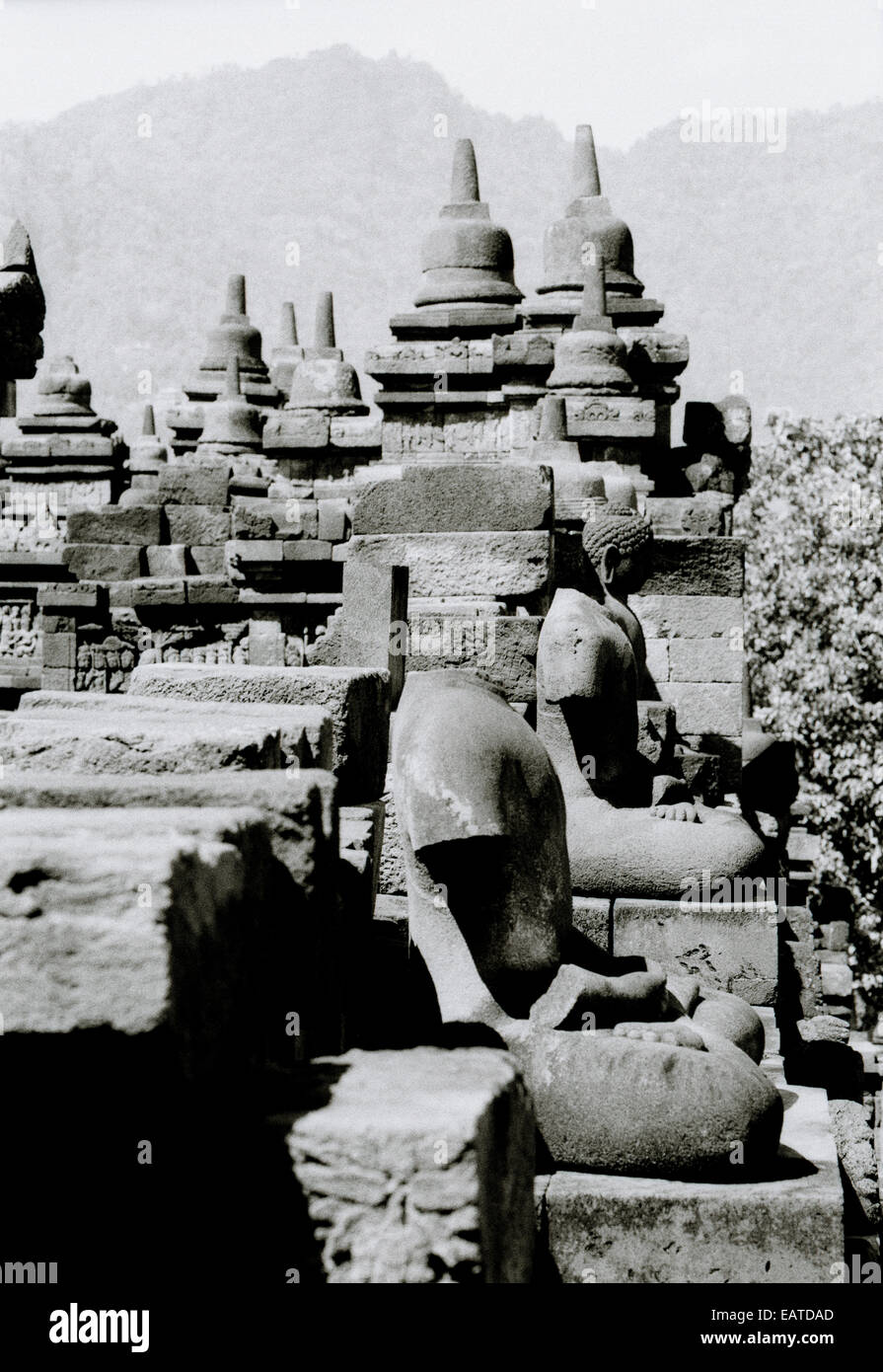 Welt zu reisen. Buddhistische Denkmal Borobudur in Magelang Yogyakarta in Indonesien in Südostasien. Fernweh-Eskapismus-Geschichte-Kultur Stockfoto