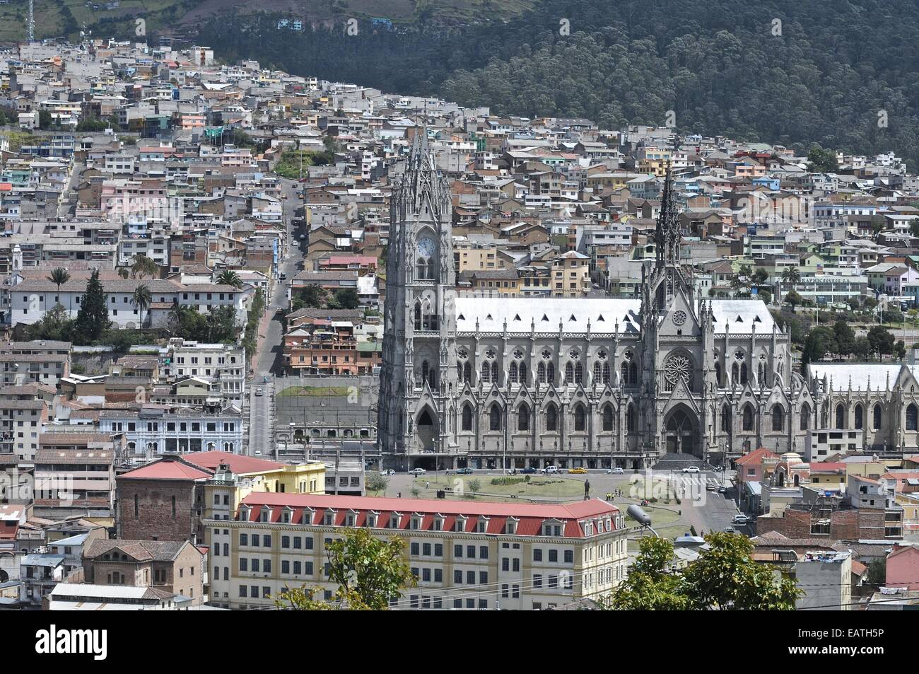 Ein Blick auf die Altstadt Quitos. Stockfoto