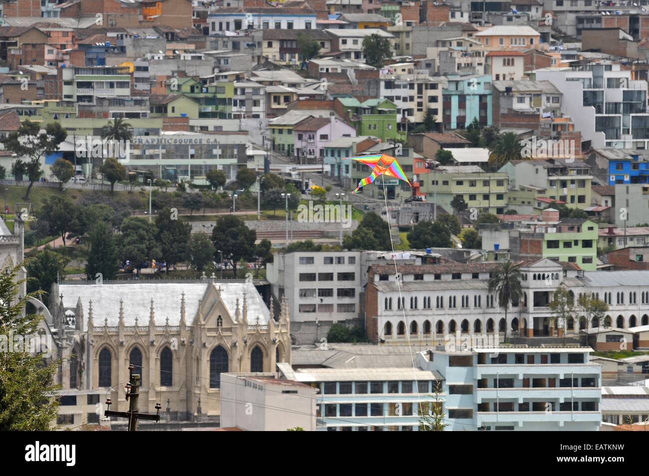 Ein Blick auf die Altstadt Quitos. Stockfoto