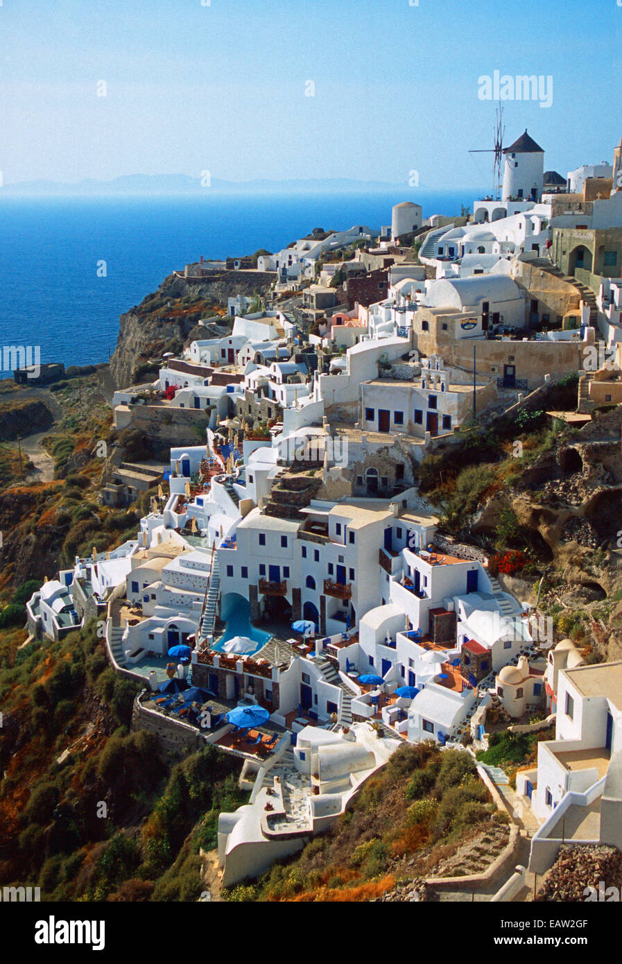 Stadt Oia am nördlichen Ende des griechischen Insel Santorin. Stockfoto