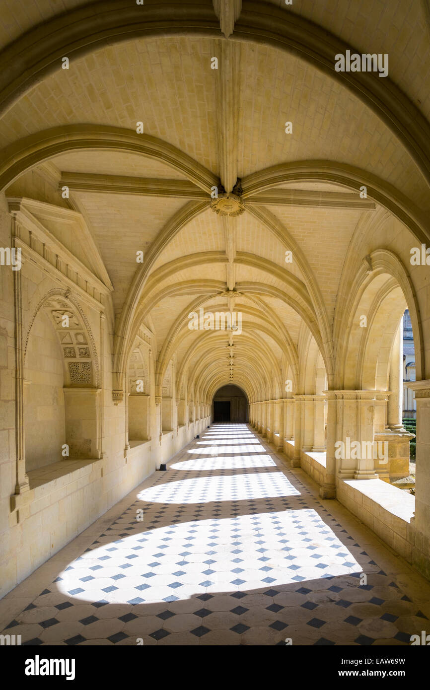 Inneren Säulengang des Klosters Fontevraud Abbey, Fontevraud l ' Abbaye, Maine-et-Loire, Region Pays-de-la-Loire, Frankreich Stockfoto