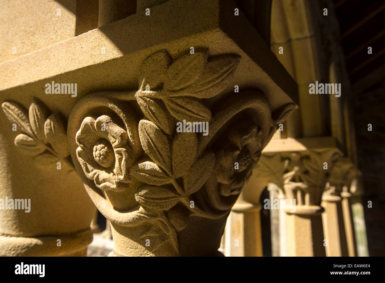 Sandsteinsäulen in Iona Abbey auf Iona, aus Mull, Schottland. Stockfoto