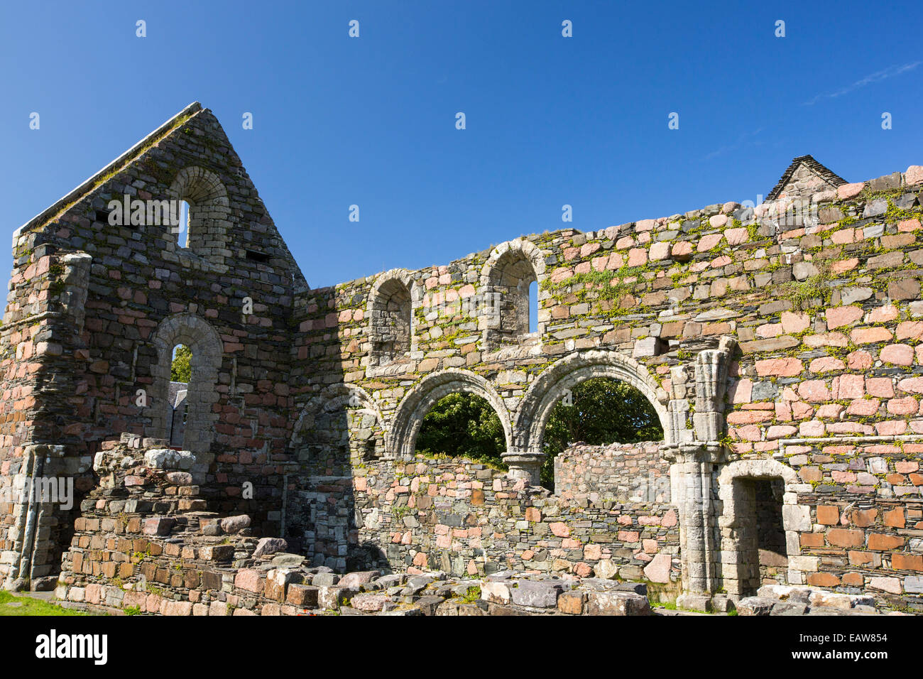 Die Augustiner mittelalterlichen Kloster auf der Insel Iona, ist es das älteste erhaltene Kloster auf den britischen Inseln, gebaut um 1203. Stockfoto