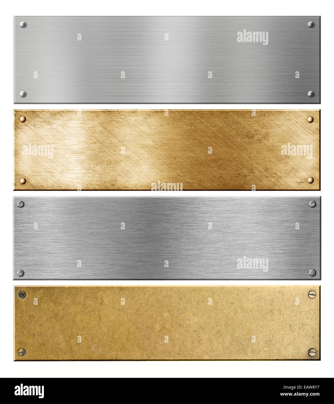 Silber und Messing Metall-Platten oder Tafeln mit Nieten Stockfoto