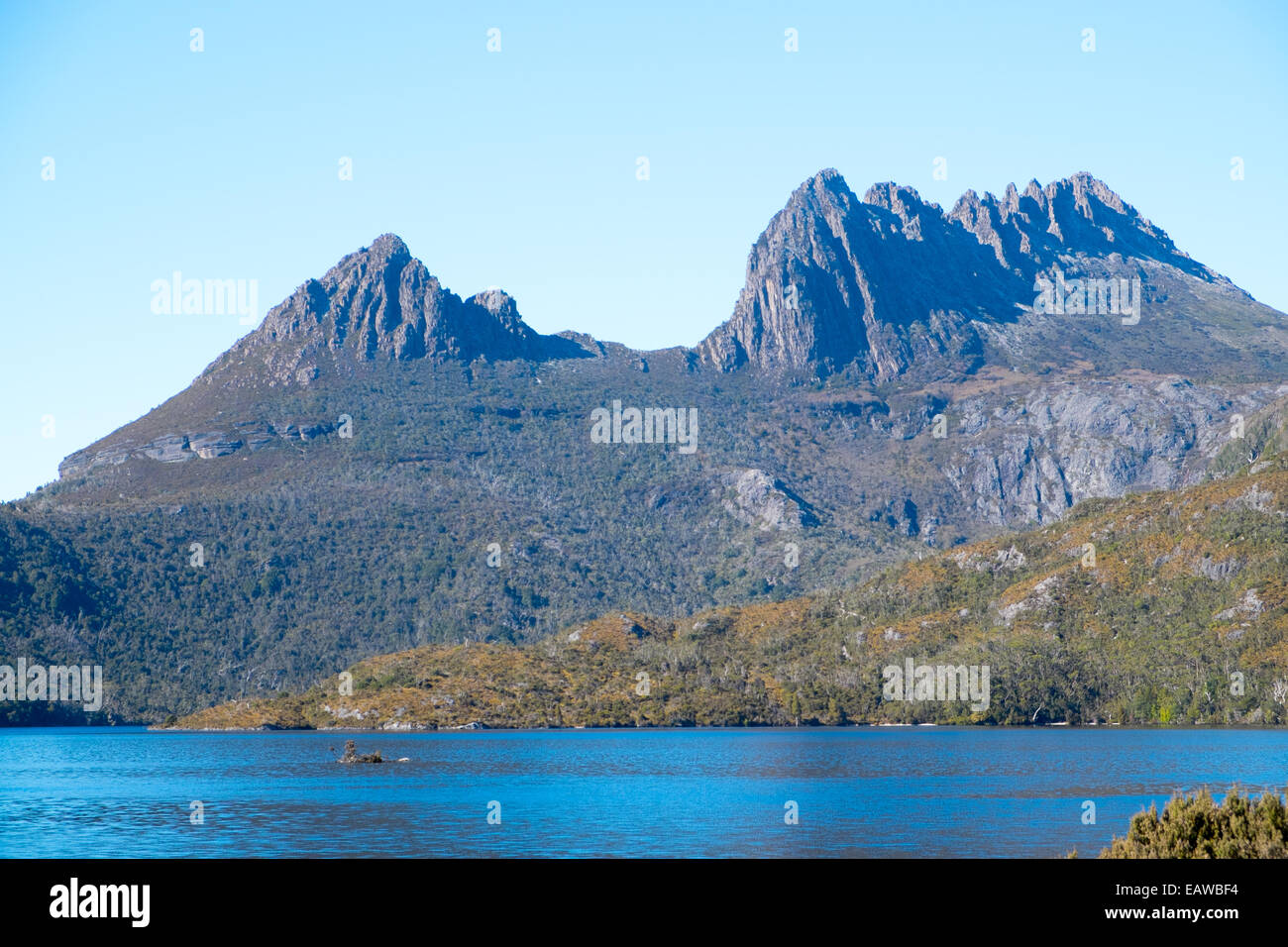 Cradle Mountain und Dove Lake in Cradle Mountain Wilderness National Park, Tasmanien, Australien Stockfoto