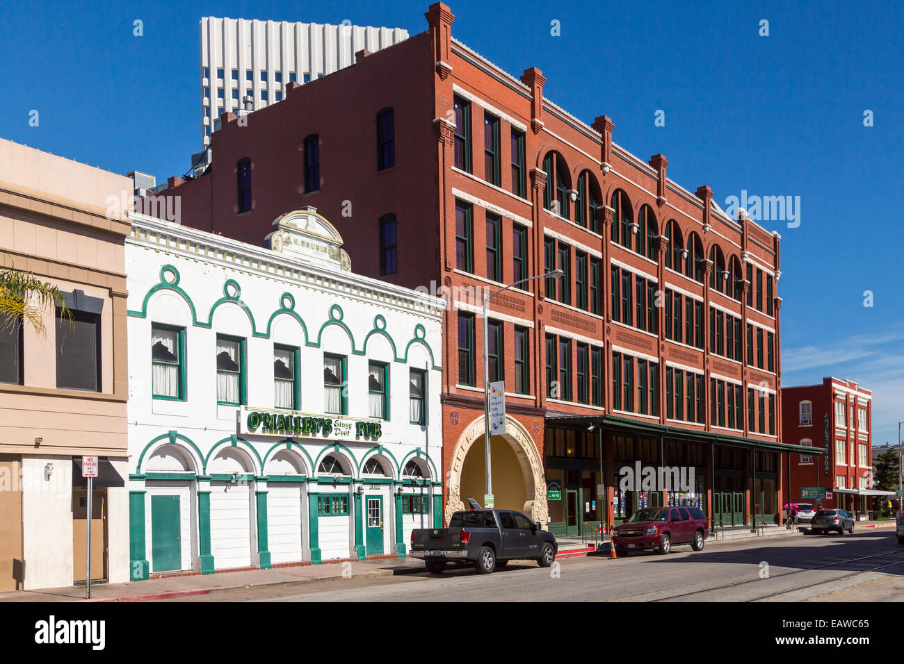 Historische Gebäude auf der Strand in Galveston, Texas, USA. Stockfoto