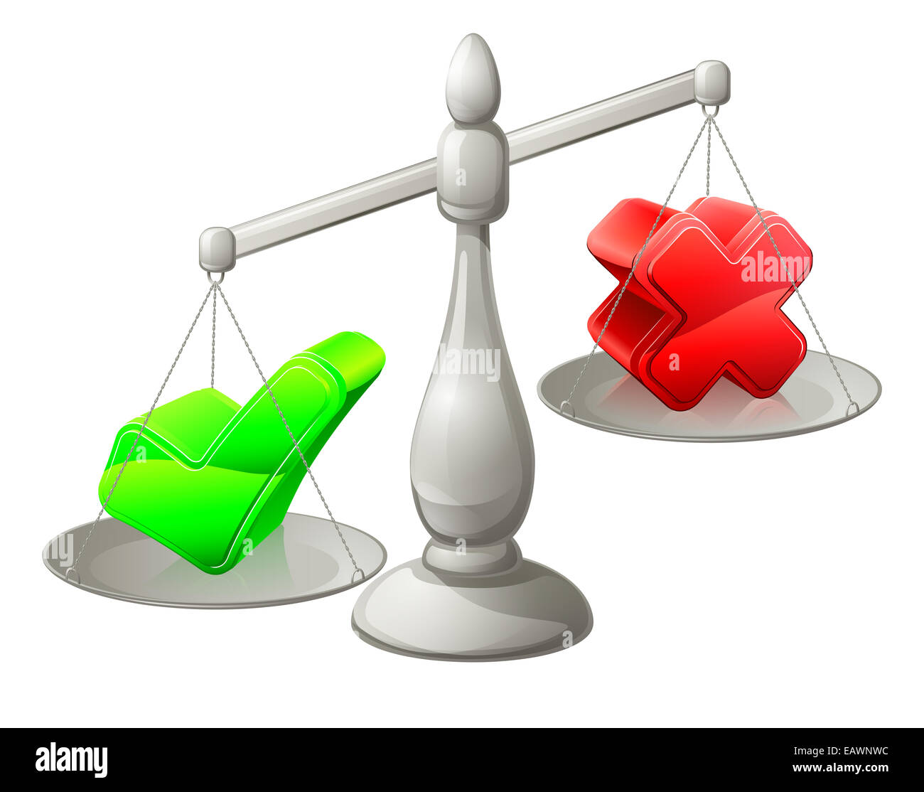 Skaliert Abbildung mit einem grünen Haken und rotes Kreuz drauf, das grüne Häkchen zu schwersten Stockfoto