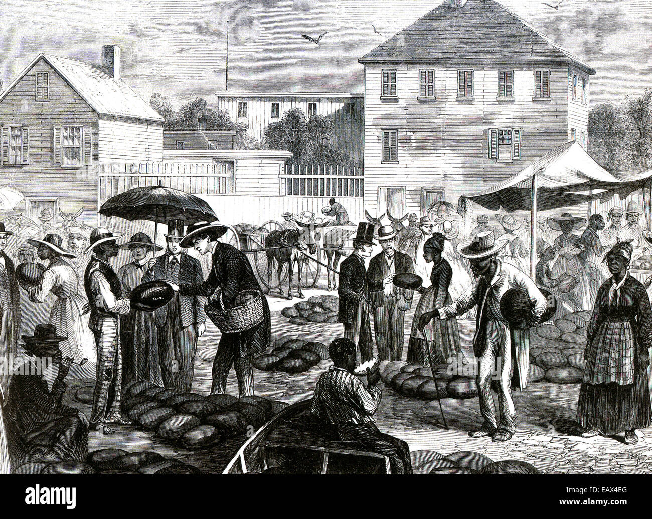 Sklaverei Holzstich des Marktes Wassermelone in Charleston, South Carolina, von Frank Leslie Illustrierte Zeitung im Jahre 1866 Stockfoto