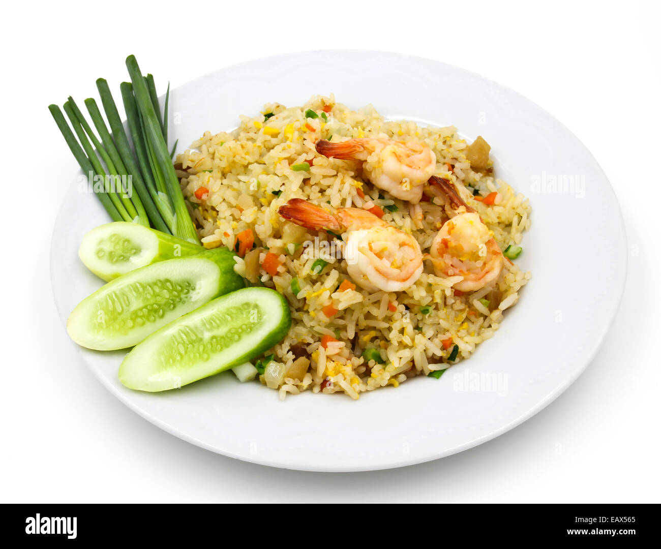 Gebratener Reis mit Garnelen, Thai-Küche. Stockfoto