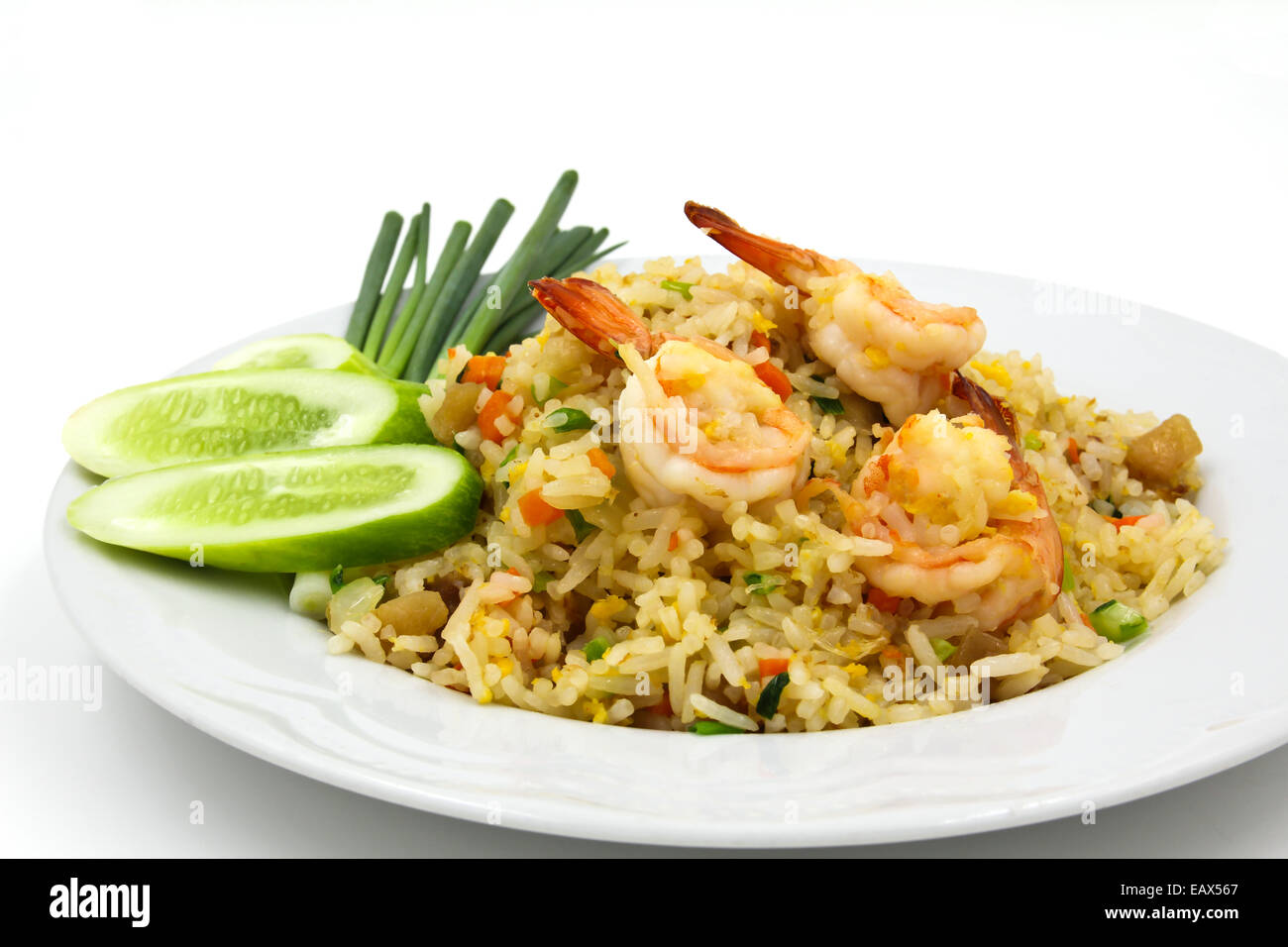 Gebratener Reis mit Garnelen, Thai-Küche. Stockfoto