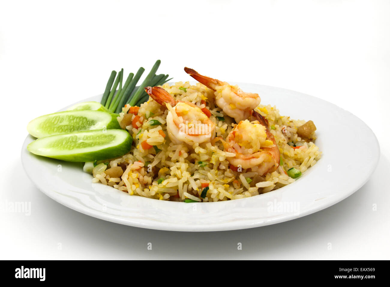 Gebratener Reis mit Garnelen, Thai-Küche. Stockfoto