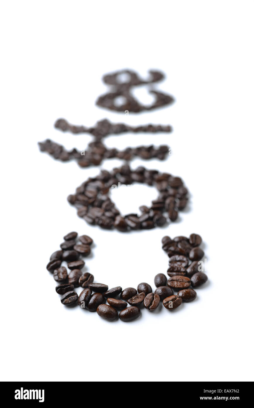 Kaffee-Wort gebildet von Kaffeebohnen Stockfoto