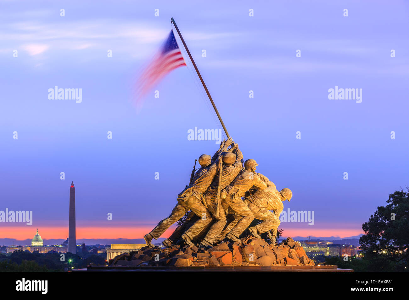 U.S. Marine Corps War Memorial, auch bekannt als Iwo Jima Memorial in Arlington, Virginia, USA. Stockfoto