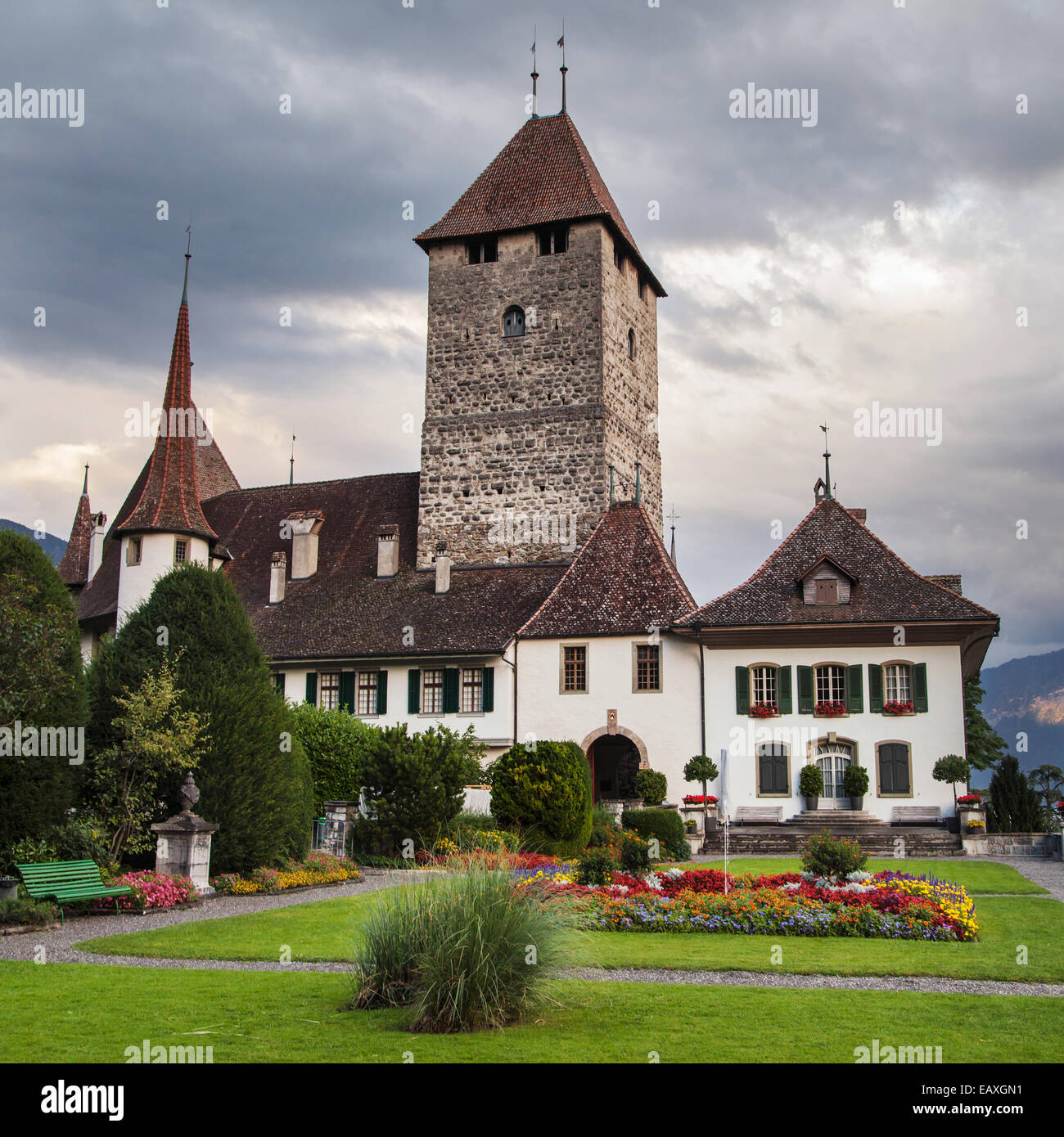 Schloss Spiez, Berner Oberland, Schweiz. Stockfoto