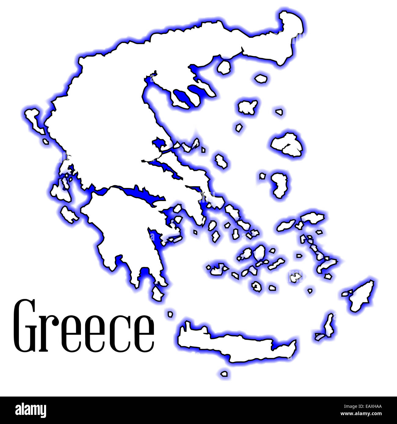 Der Umriß von Griechenland und den Inseln vor einem weißen Hintergrund Stockfoto