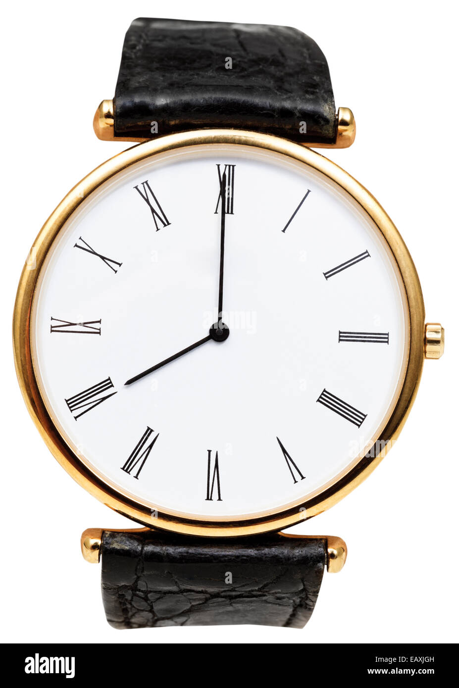 08:00 auf Zifferblatt Armbanduhr isoliert auf weißem Hintergrund Stockfoto