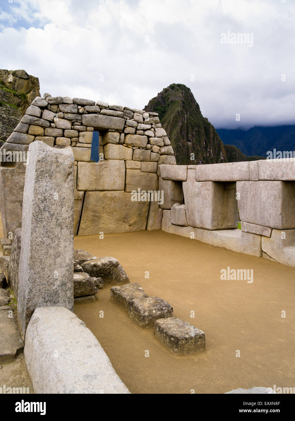 Die Inka Ruinen der Tempel der drei Fenster in der Machu Picchu, in der Nähe von Aguas Calientes, Peru. Stockfoto