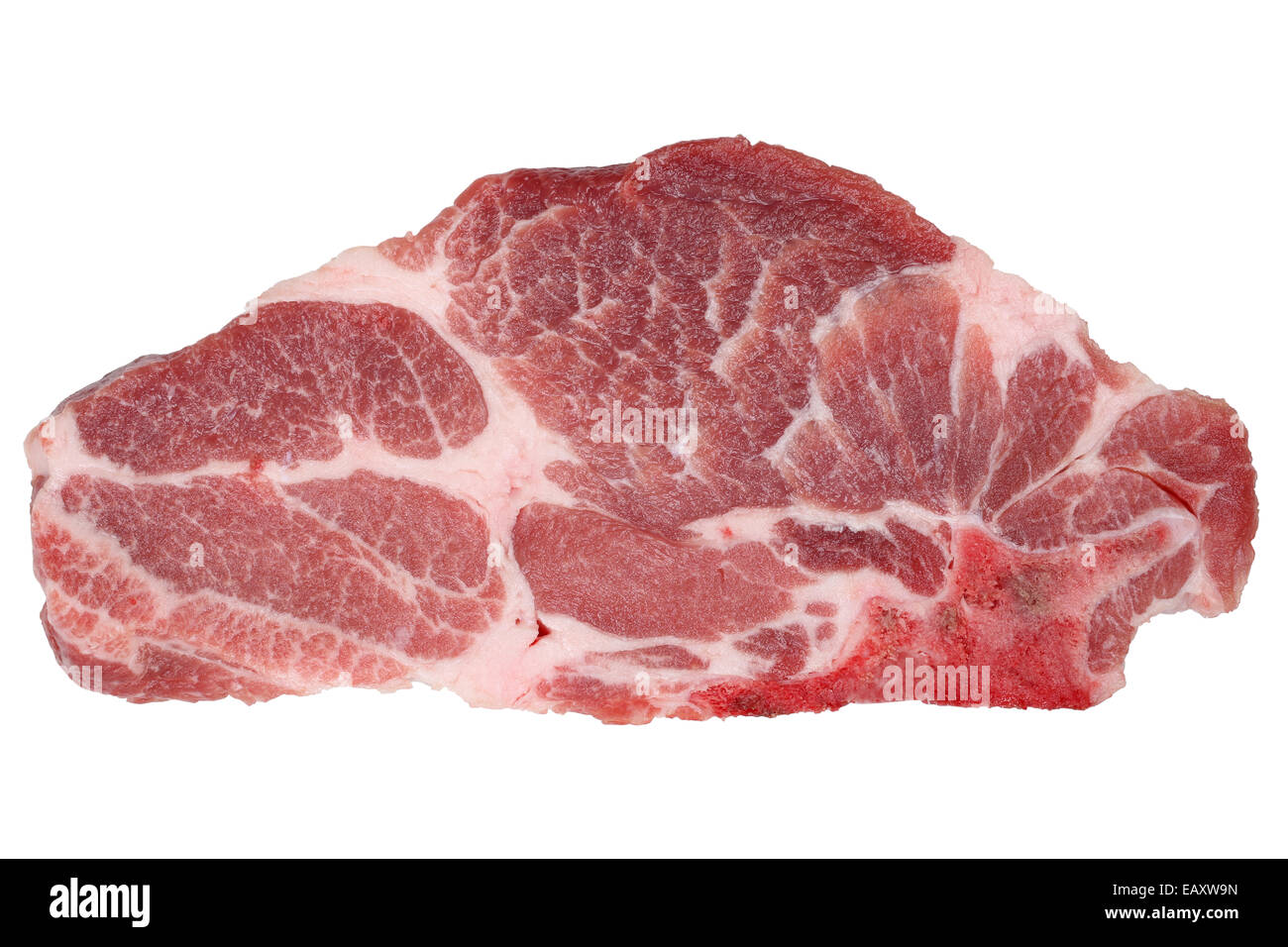 Rohes Schweinefleisch Chop Fleisch Schnitzel isoliert auf weißem Hintergrund Stockfoto