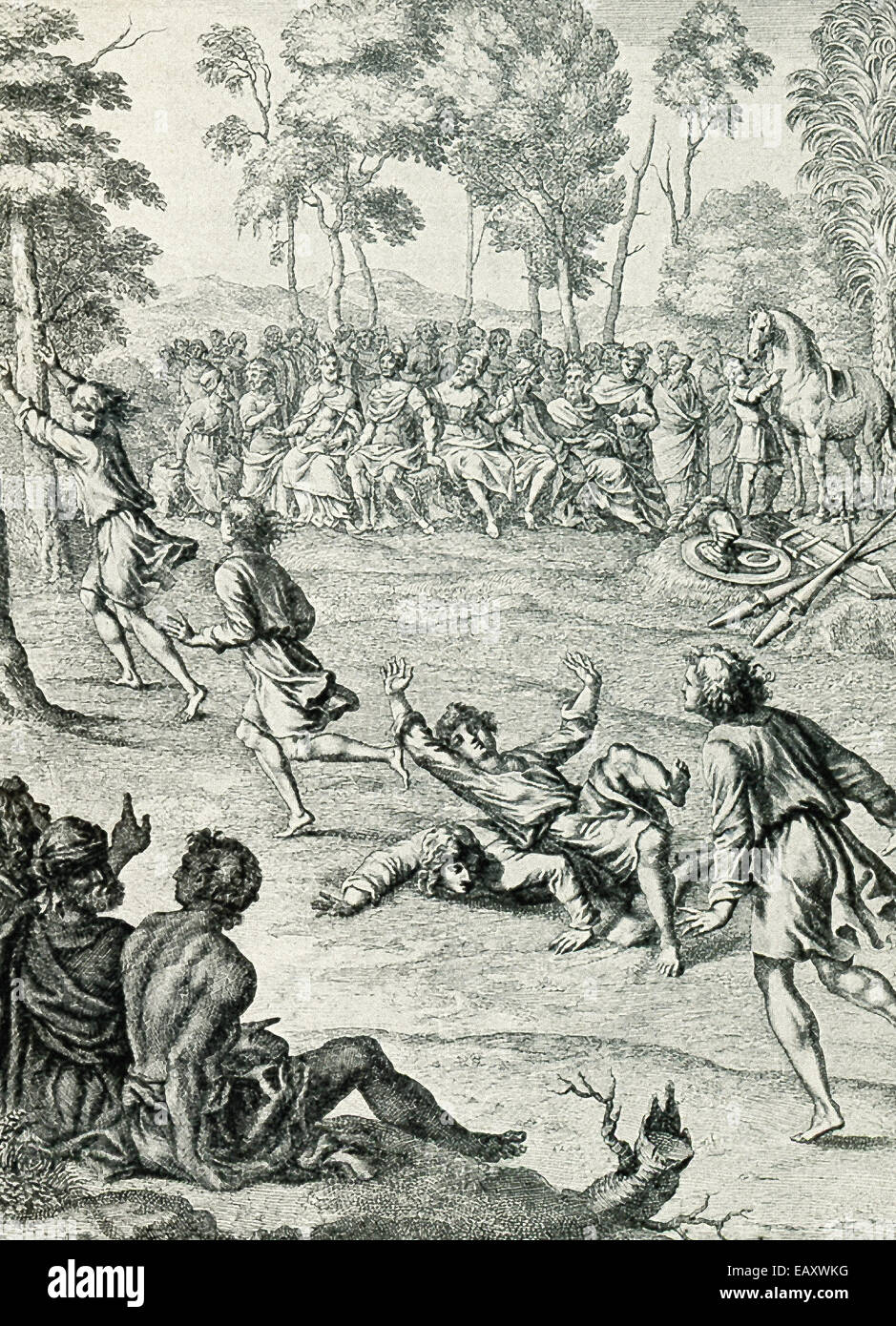 Trojanische Helden Aeneas entkam seiner brennenden Heimat von Troja, nachdem es von den Griechen im Trojanischen Krieg und segelte Westen aufgenommen wurde, Stockfoto