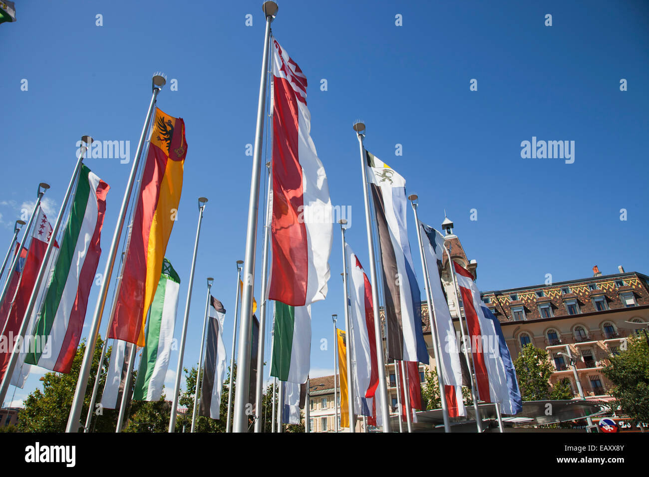 Fahnen, Aufnahmeort port, Lausanne, Schweiz, Europa Stockfoto