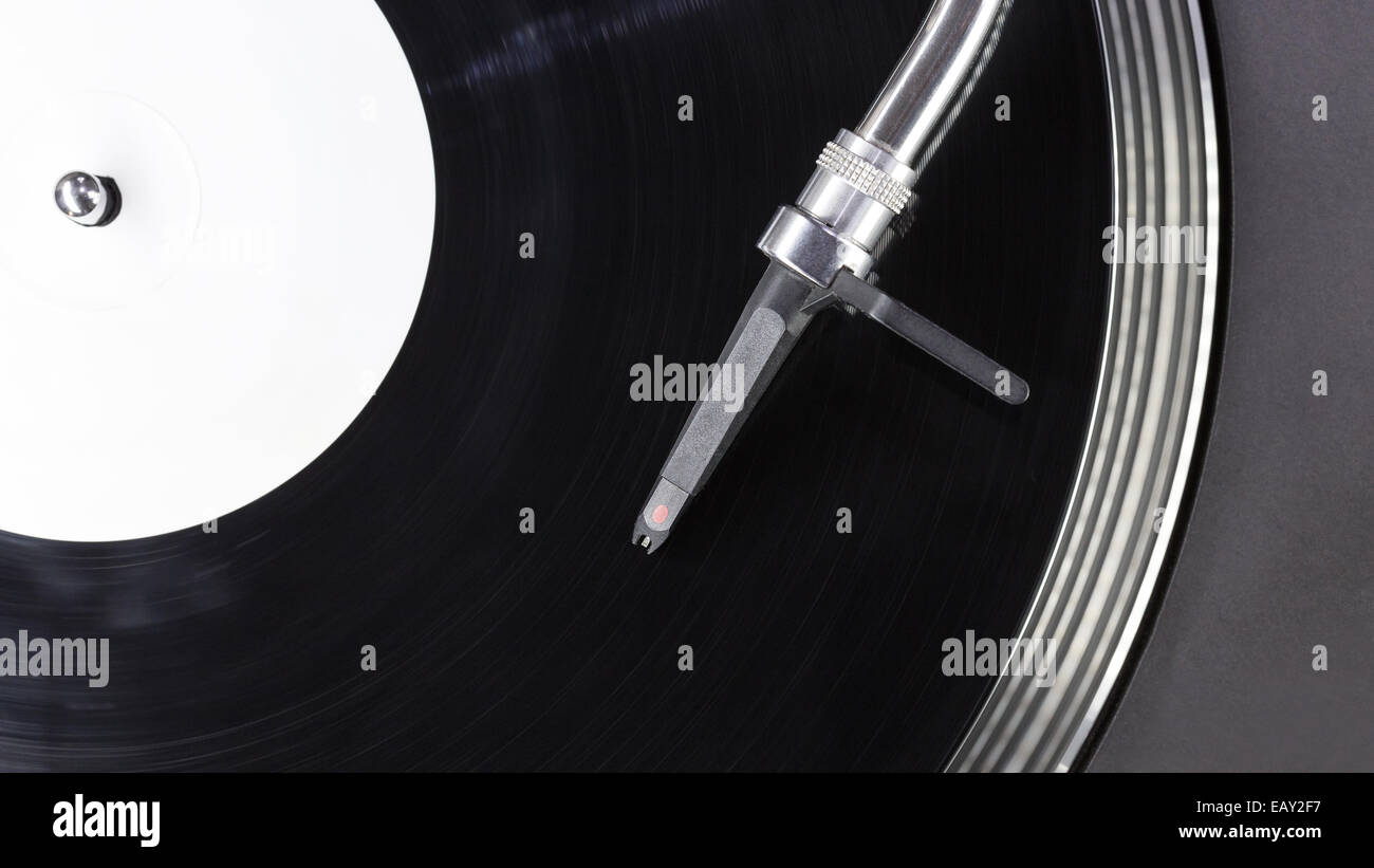 DJ-Nadel-Stift auf spinning Datensatz, Nahaufnahme Stockfoto