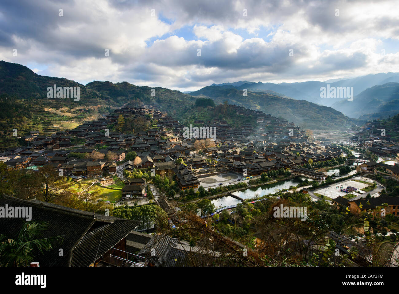Traditionelles Dorf, XiJiang, Guizhou Provinz, China Stockfoto