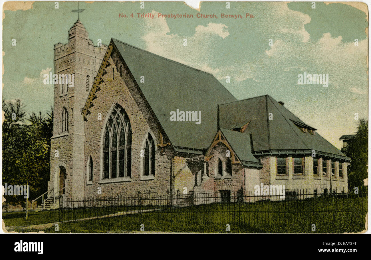 Trinity Presbyterian Church in Berwyn, Pennsylvania nach einer Pre-1923-Postkarte. Von RG 428, Postkarten-Kollektion Stockfoto