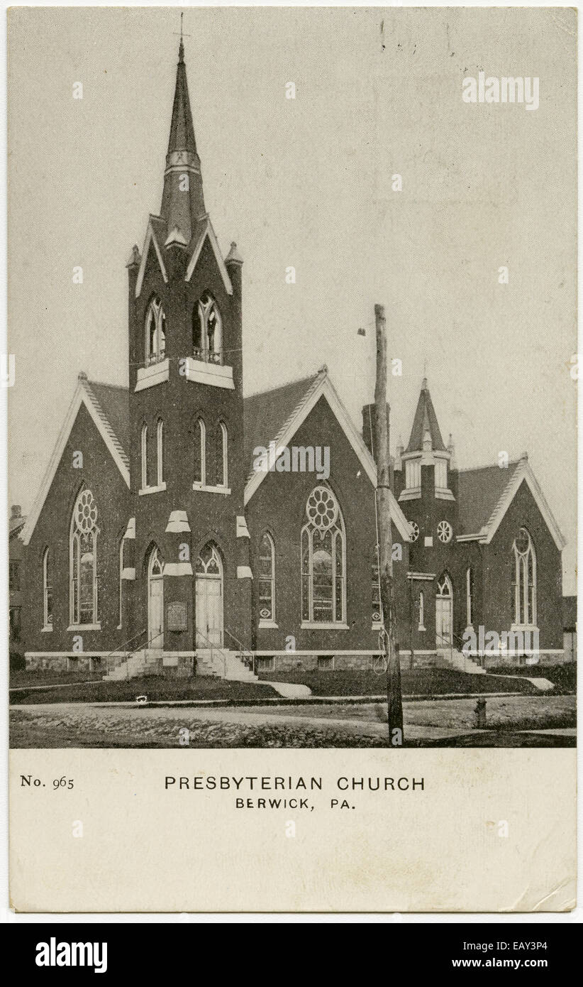 Am ersten presbyterianischen Kirche in Berwick, Pennsylvania nach einer Pre-1923-Postkarte. Von RG 428, Postkarten-Kollektion, Stockfoto