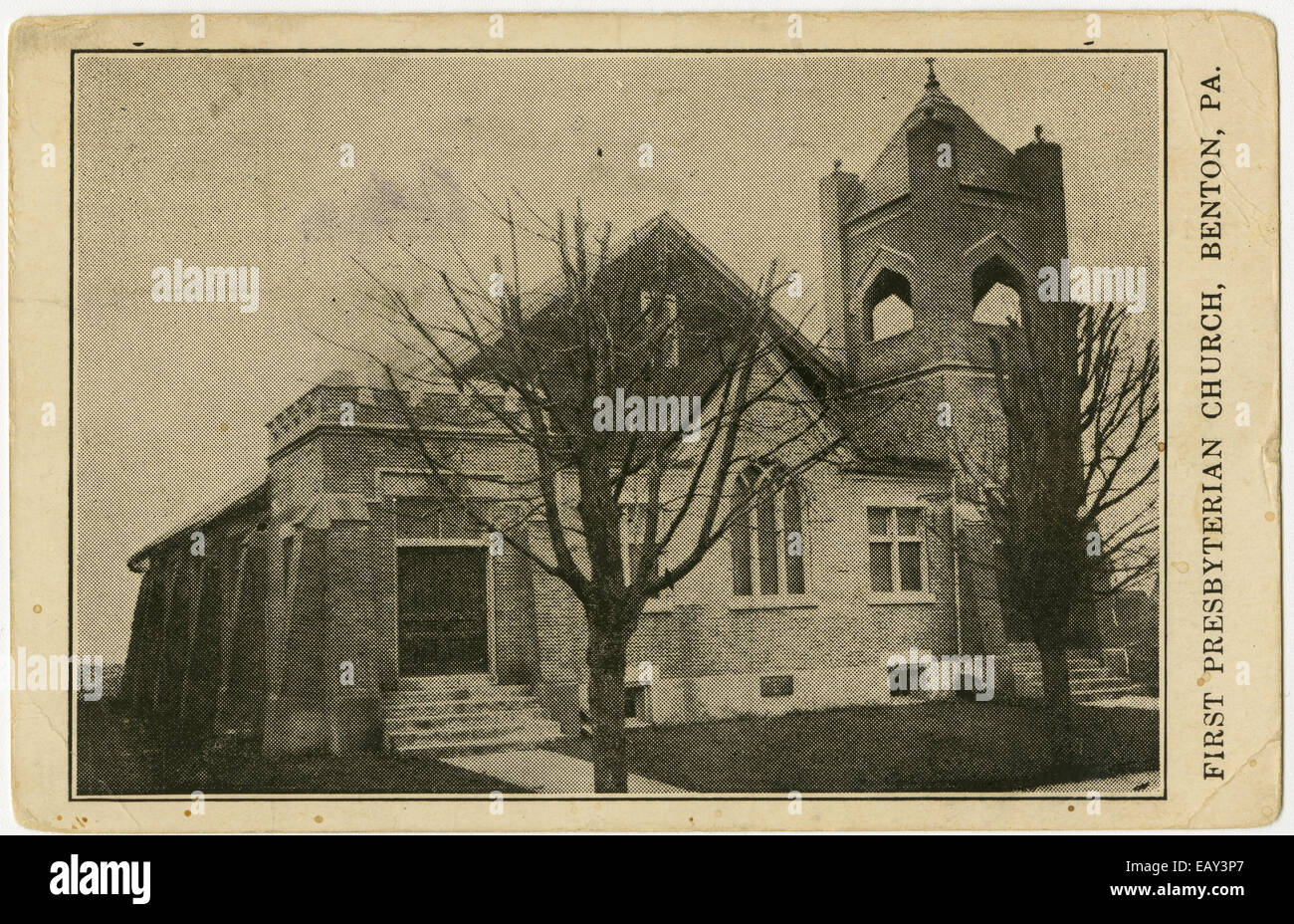 Am ersten presbyterianischen Kirche in Benton, Pennsylvania nach einer Pre-1923-Postkarte. Von RG 428, Postkarten-Kollektion, Stockfoto