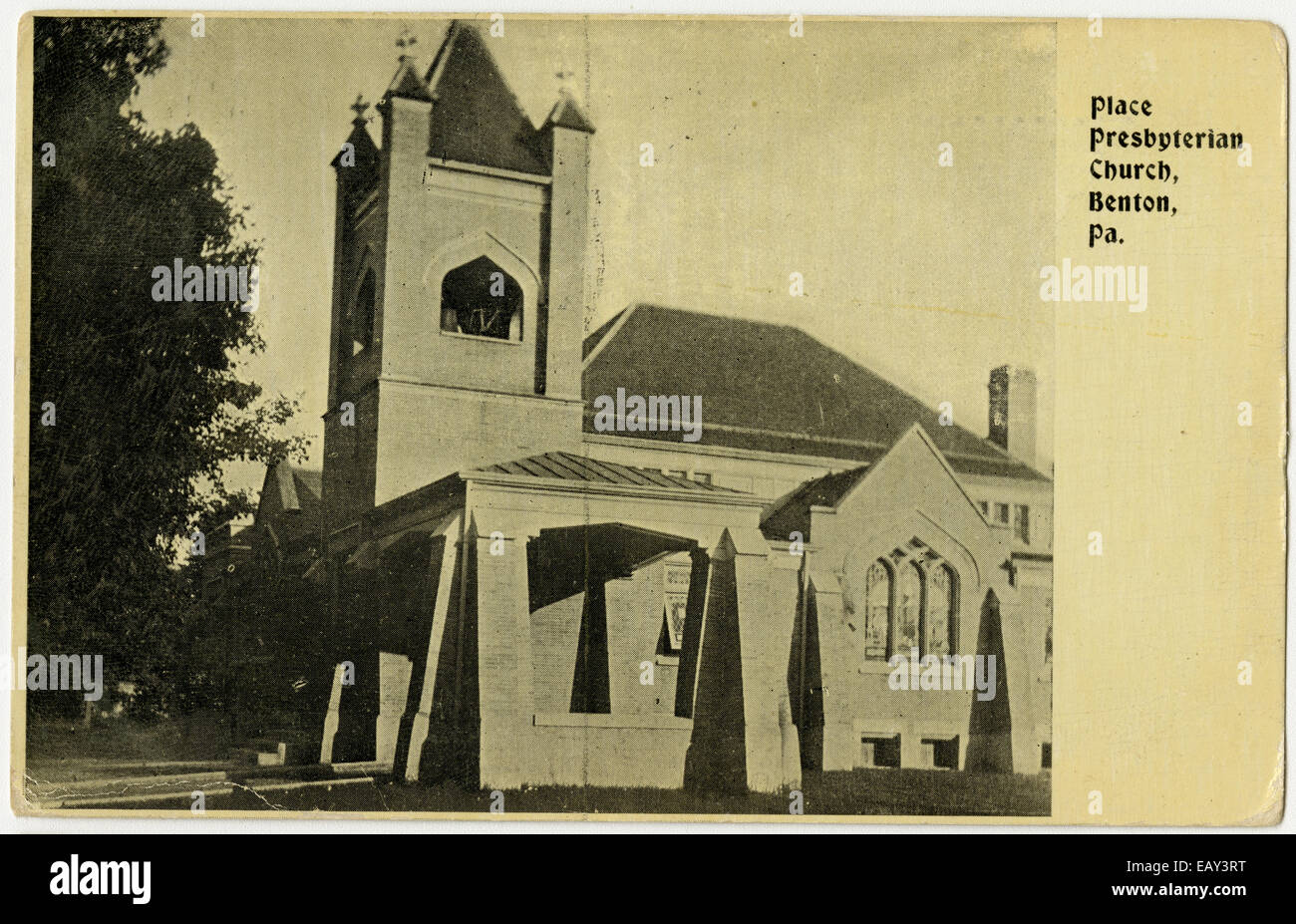 Legen Sie Presbyterian Church in Benton, Pennsylvania, von einer Pre-1923-Postkarte. Von RG 428, Postkarten-Kollektion, Stockfoto