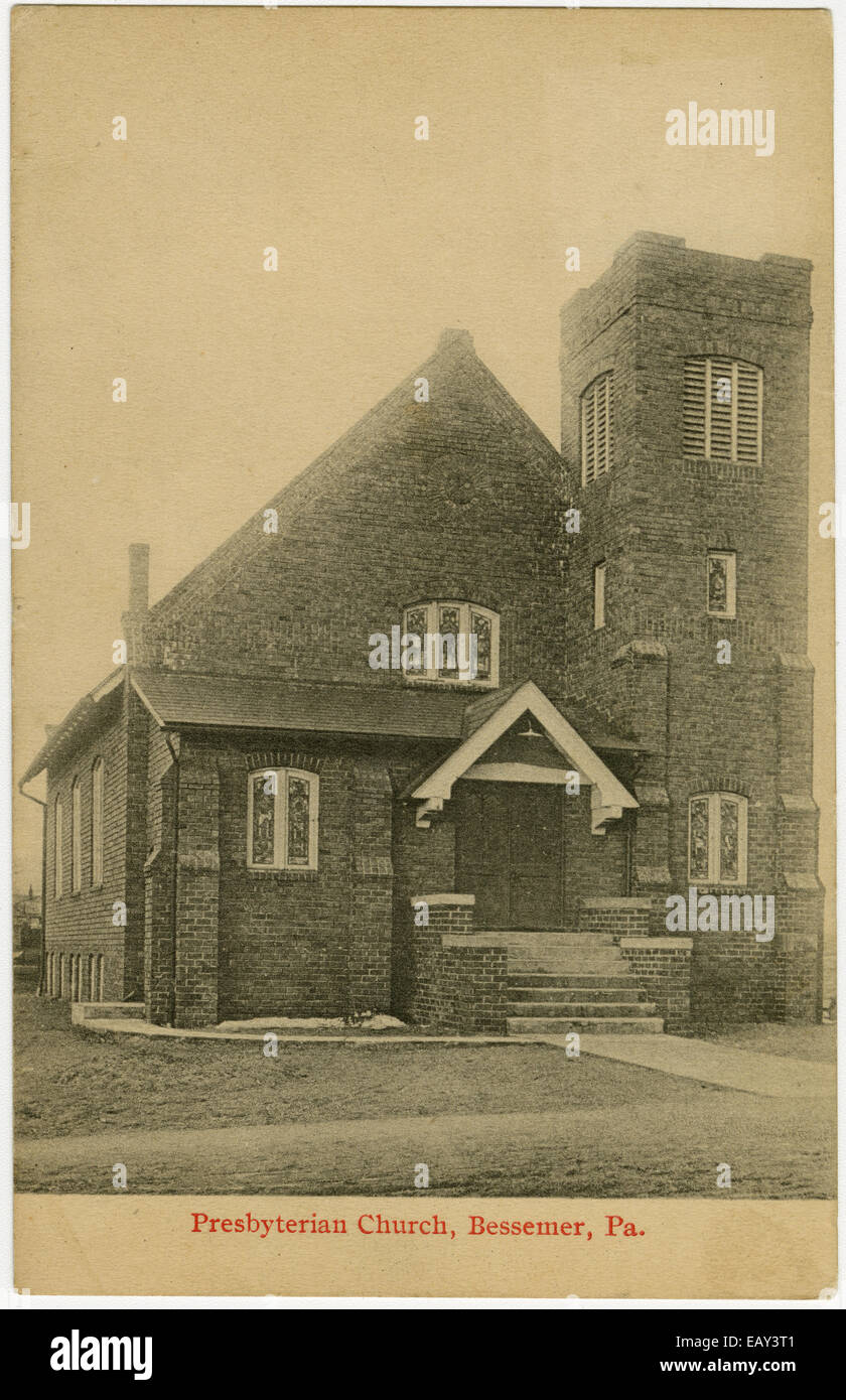 Am ersten presbyterianischen Kirche in Bessemer, Pennsylvania nach einer Pre-1923-Postkarte. Von RG 428, Postkarten-Kollektion Stockfoto