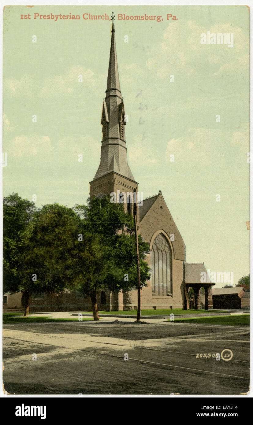 Am ersten presbyterianischen Kirche in Bloomsburg, Pennsylvania nach einer Pre-1923-Postkarte. Von RG 428, Postkarten-Kollektion Stockfoto