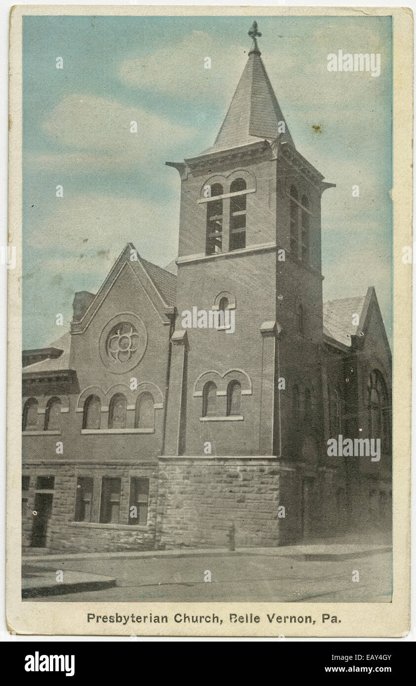 Presbyterianische Kirche in Belle Vernon, Pennsylvania nach einer Pre-1923 Postkarte von RG-428 Postkartensammlung, Stockfoto
