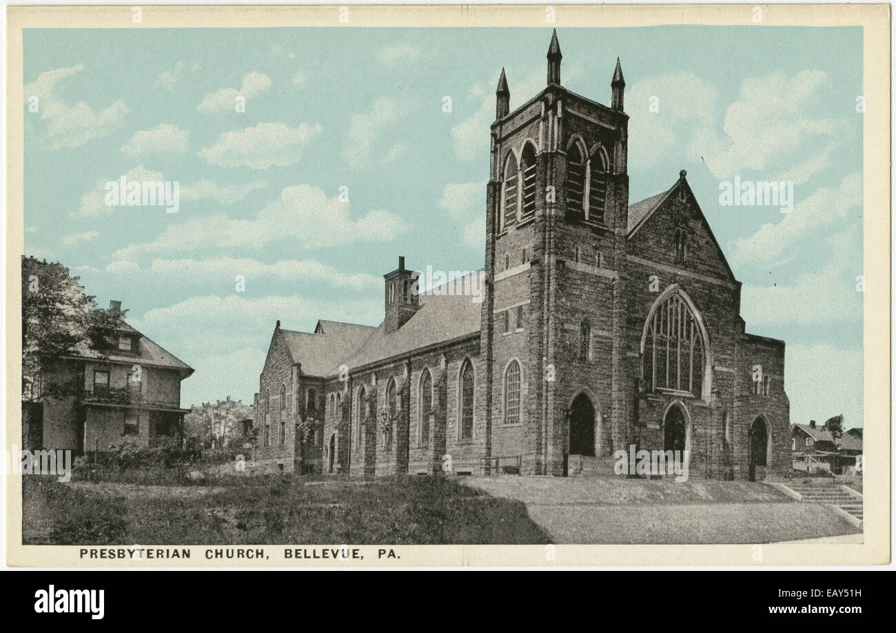 Presbyterianische Kirche in Bellevue, Pennsylvania nach einer Pre-1923 Postkarte von RG-428 Postkarten-Kollektion Stockfoto