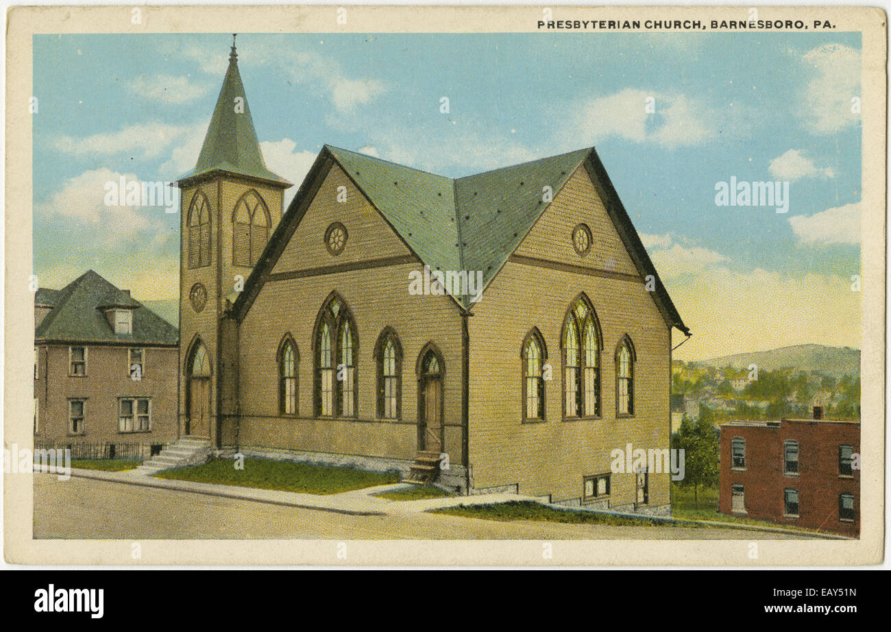 Presbyterianische Kirche in Barnsboro, Pennsylvania nach einer Pre-1923 Postkarte von RG-428 Postkartensammlung, Stockfoto
