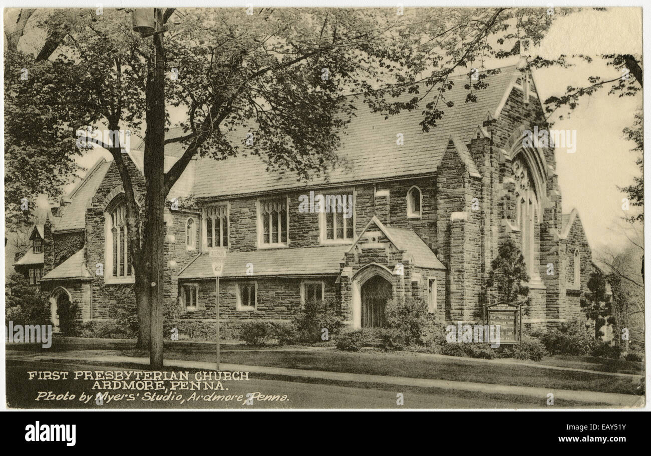 Am ersten presbyterianischen Kirche in Ardmore, Pennsylvania nach einer Pre-1923 Postkarte von RG-428 Postkartensammlung, Stockfoto