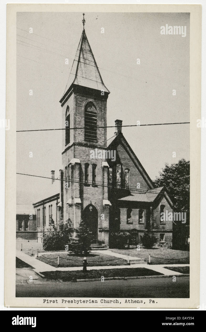 Ersten presbyterianischen Kirche in Athen, Pennsylvania nach einer Pre-1923 Postkarte von RG-428 Postkarten-Kollektion Stockfoto