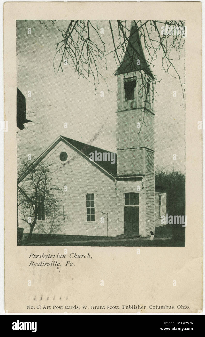 Presbyterianische Kirche in Beallsville, Pennsylvania nach einer Pre-1923 Postkarte von RG-428 Postkarten-Kollektion Stockfoto
