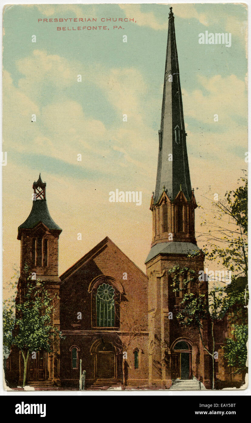 Presbyterianische Kirche in Bellefonte, Pennsylvania nach einer Pre-1923 Postkarte von RG-428 Postkartensammlung, Stockfoto