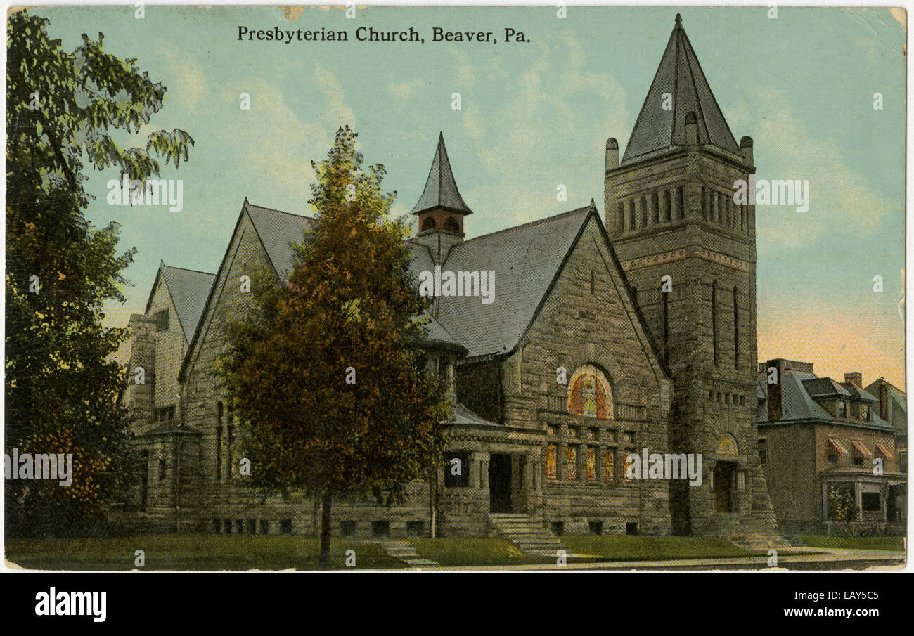 Presbyterianische Kirche in Beaver, Pennsylvania nach einer Pre-1923 Postkarte von RG-428 Postkartensammlung, Stockfoto